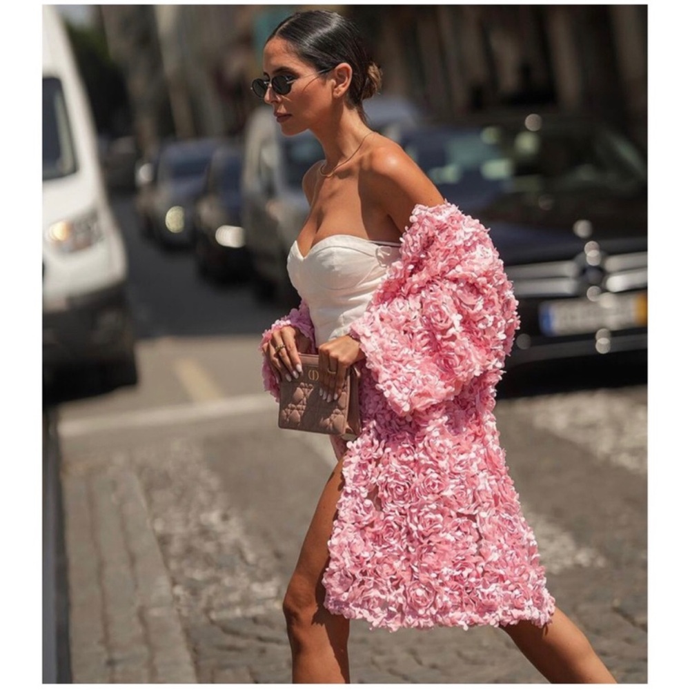 NWT BLOGGERS FAV ZARA PINK FLOWER TEXTURED KNIT JACKET